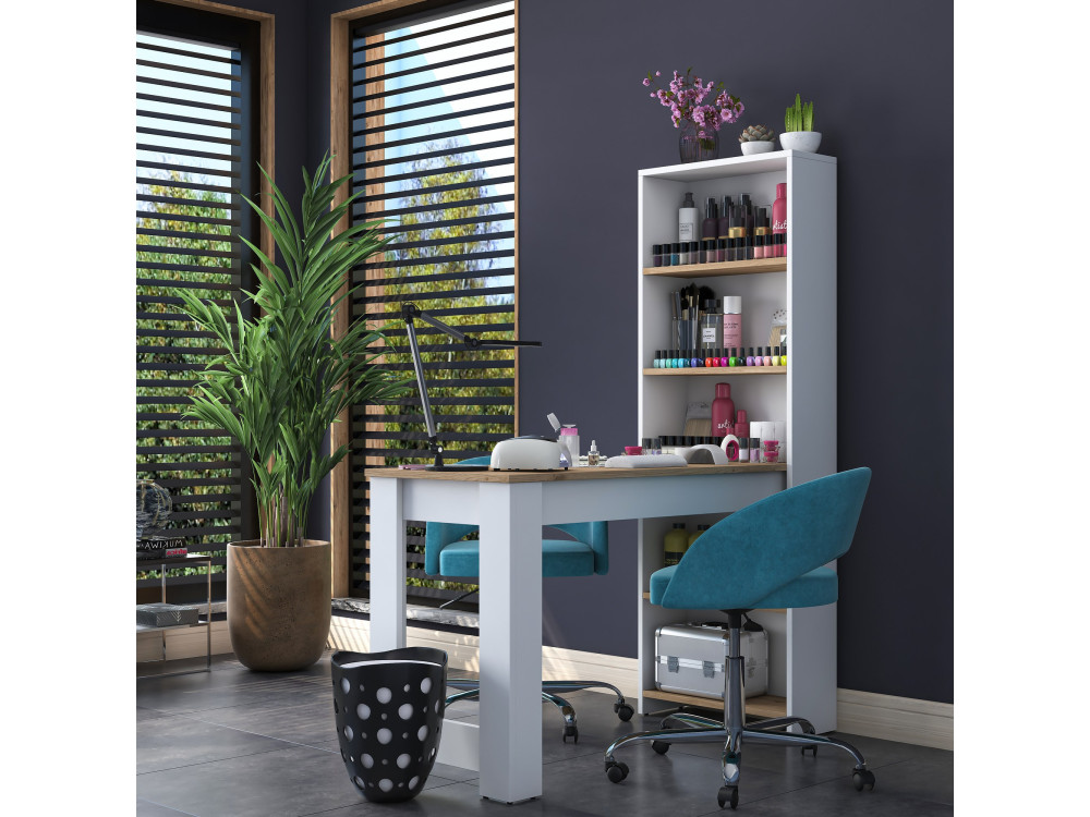 Toucador "Ferna" com prateleiras de madeira - 120 x 54 x 154 cm - Castanho