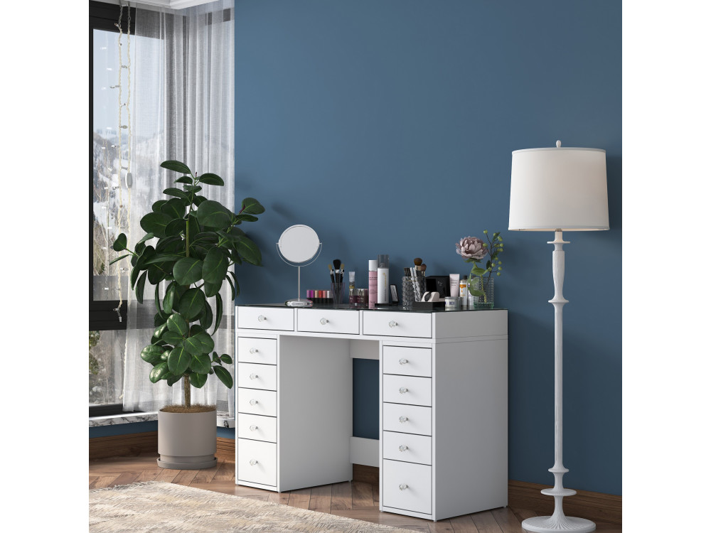 Toucador "Sina" com gavetas embutidas em madeira - 120 x 44 x 80 cm - Branco
