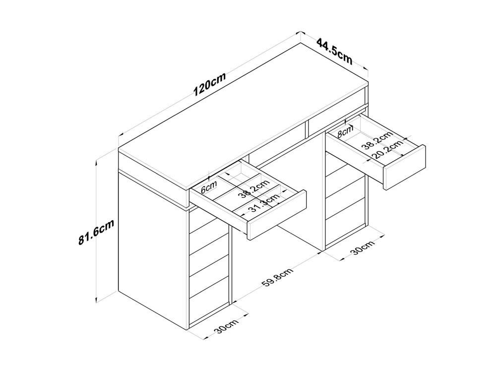 Toucador "Sena" com gavetas embutidas em madeira - 120 x 44 x 82 cm - Branco