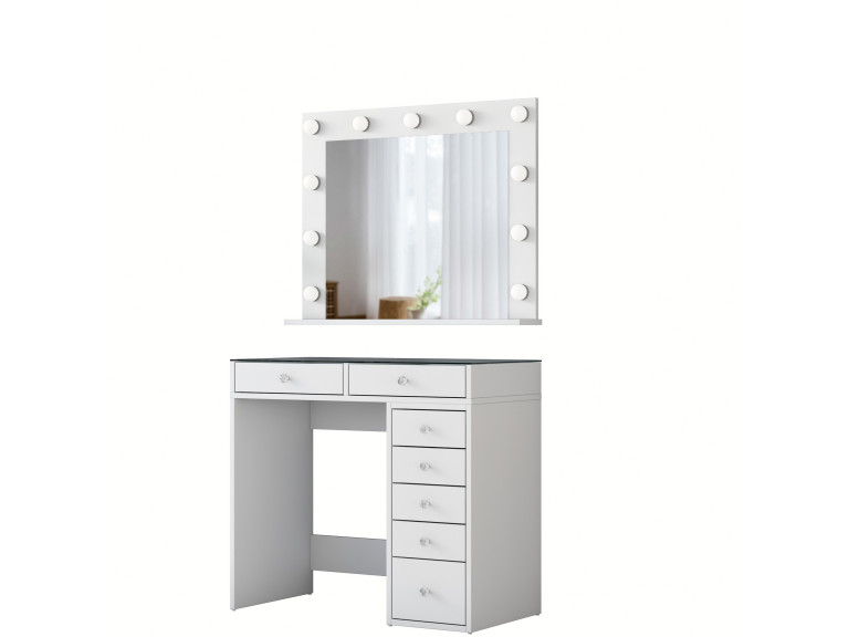 Toucador "Kona" com espelho de madeira - 90 x 44 x 80 cm - Branco