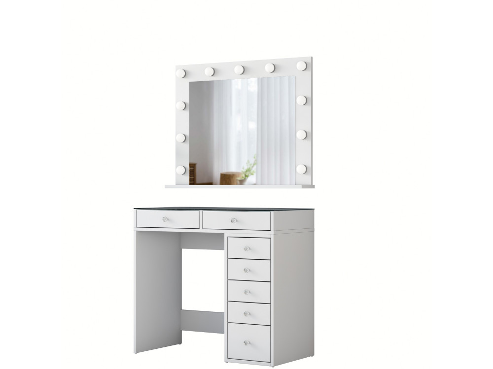 Toucador "Kona" com espelho de madeira - 90 x 44 x 80 cm - Branco