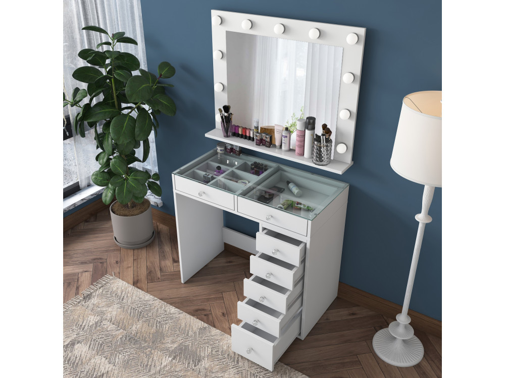Toucador "Kona" com espelho de madeira - 90 x 44 x 80 cm - Branco