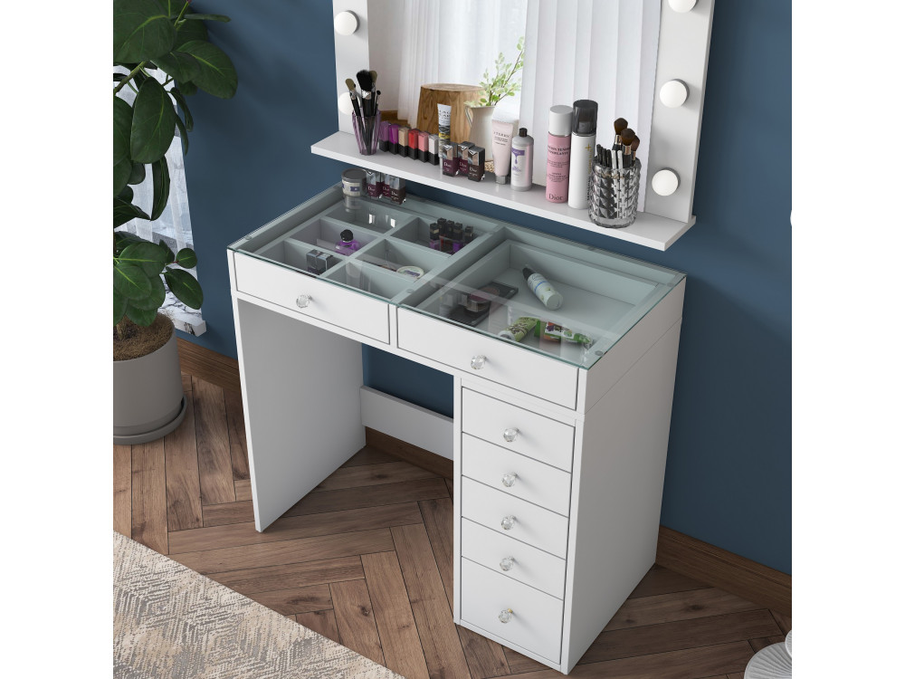 Toucador "Kona" com espelho de madeira - 90 x 44 x 80 cm - Branco