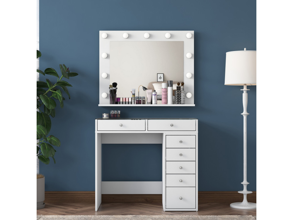Toucador "Kona" com espelho de madeira - 90 x 44 x 80 cm - Branco