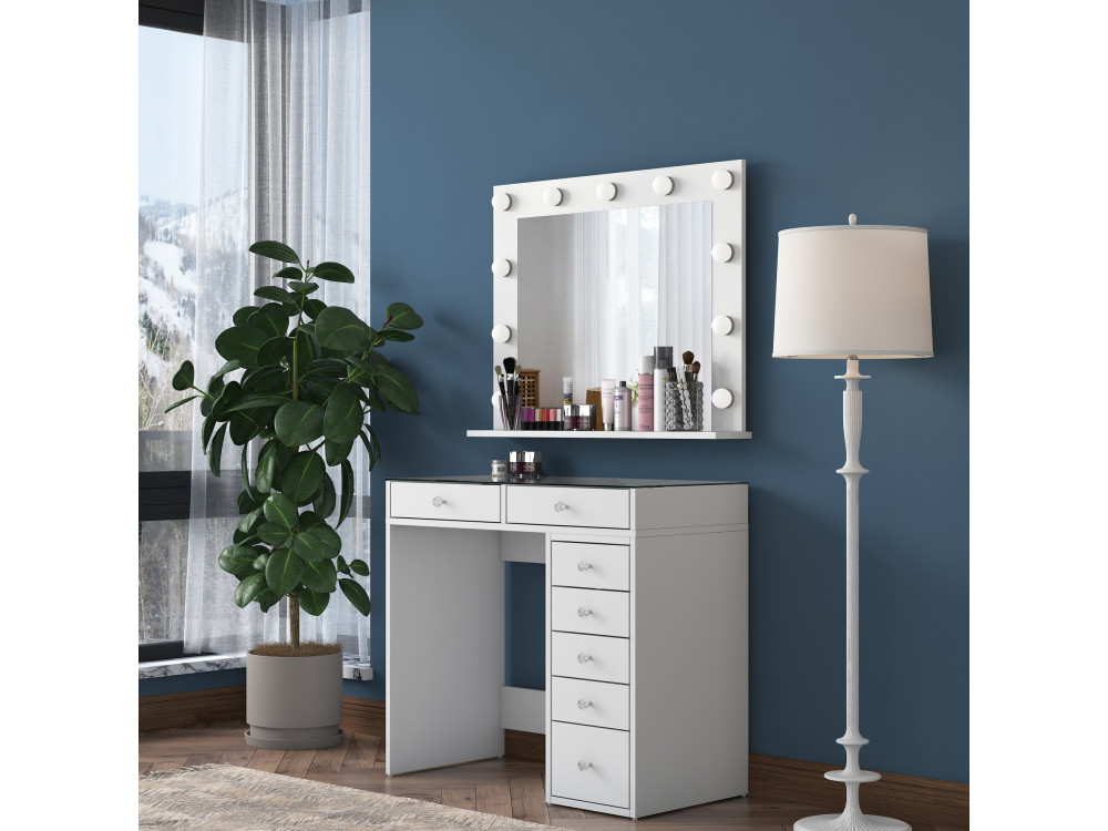 Toucador "Kona" com espelho de madeira - 90 x 44 x 80 cm - Branco