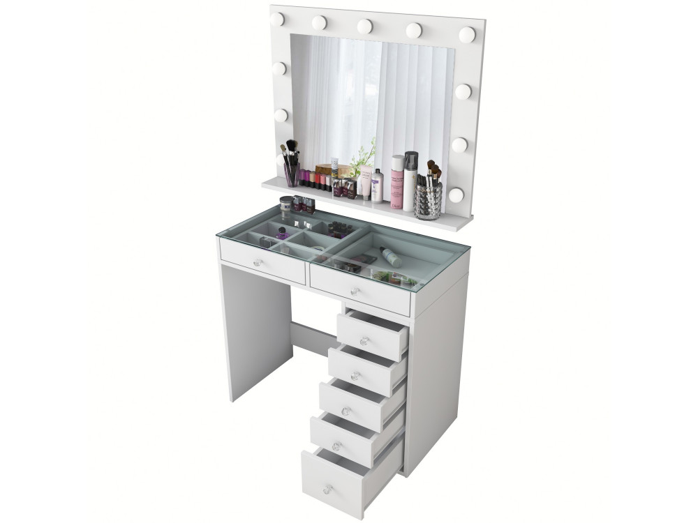 Toucador "Kona" com espelho de madeira - 90 x 44 x 80 cm - Branco