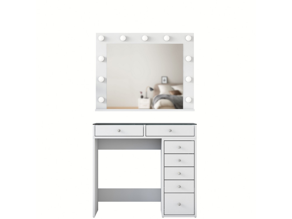 Toucador "Kona" com espelho de madeira - 90 x 44 x 80 cm - Branco