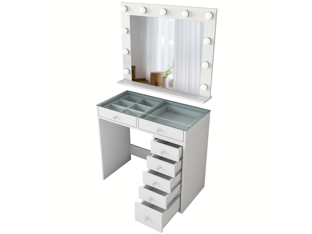 Toucador "Kona" com espelho de madeira - 90 x 44 x 80 cm - Branco