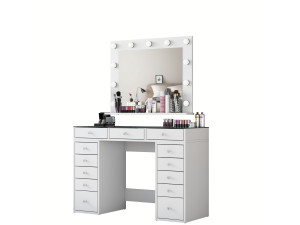 Toucador "Baria" com espelho de madeira - 120 x 44 x 80 cm - Branco