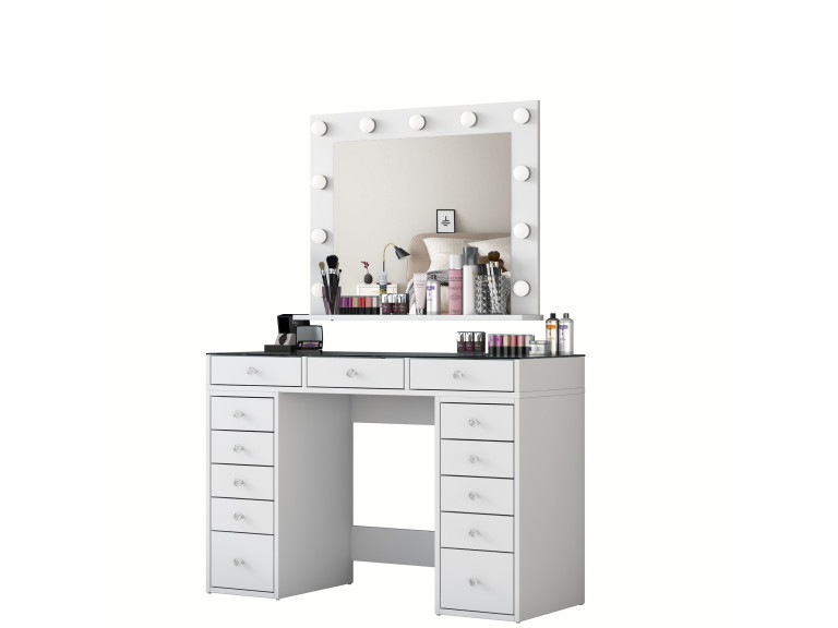 Toucador "Baria" com espelho de madeira - 120 x 44 x 80 cm - Branco