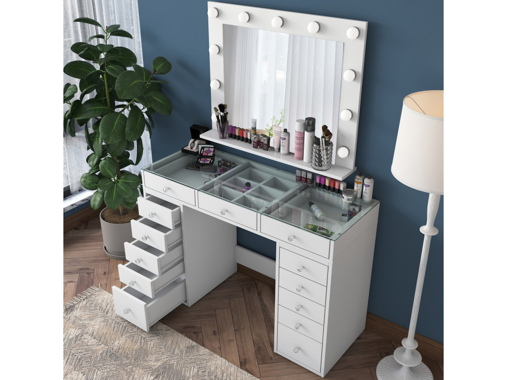 Toucador "Baria" com espelho de madeira - 120 x 44 x 80 cm - Branco