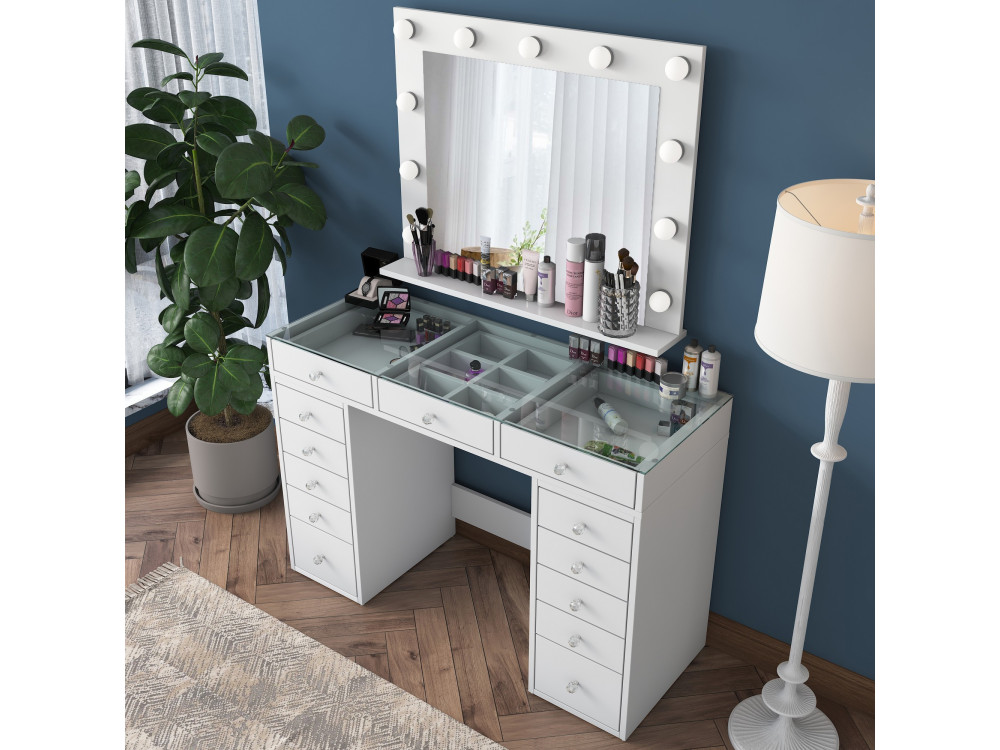 Toucador "Baria" com espelho de madeira - 120 x 44 x 80 cm - Branco