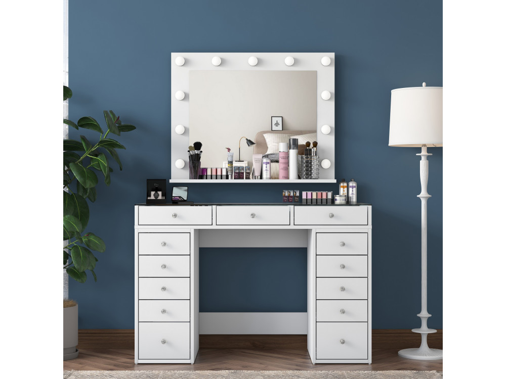 Toucador "Baria" com espelho de madeira - 120 x 44 x 80 cm - Branco