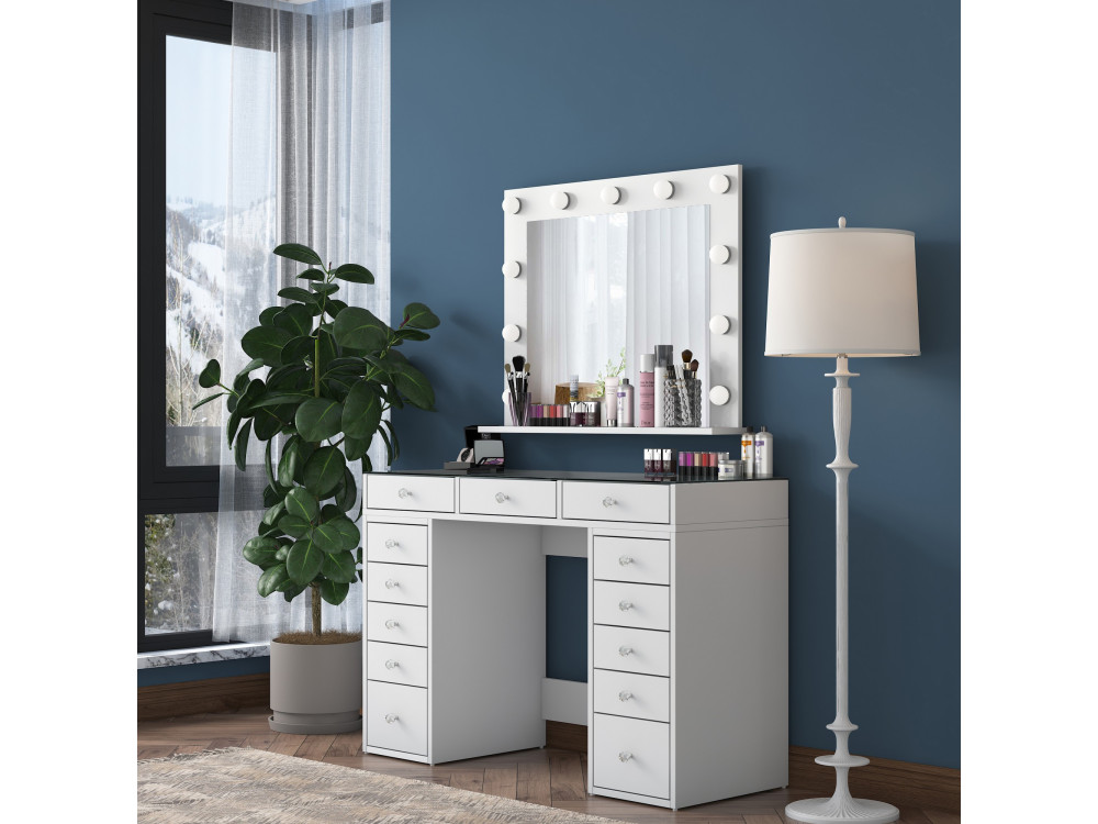 Toucador "Baria" com espelho de madeira - 120 x 44 x 80 cm - Branco