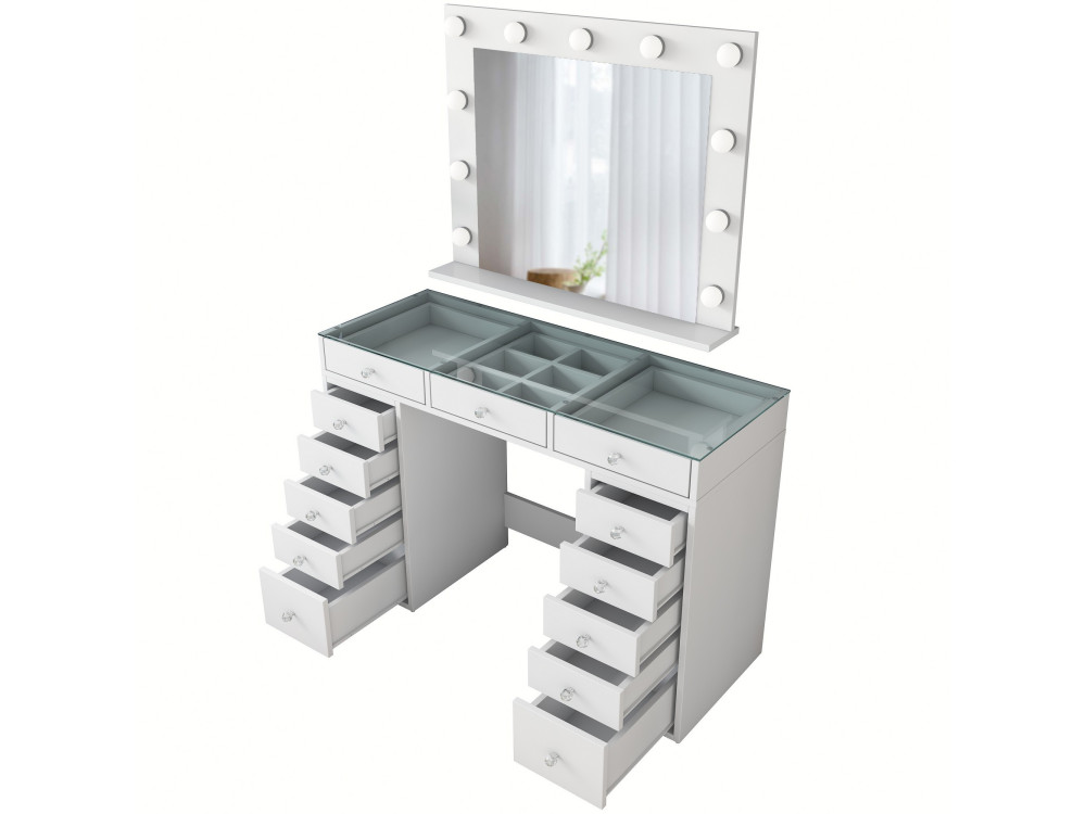Toucador "Baria" com espelho de madeira - 120 x 44 x 80 cm - Branco