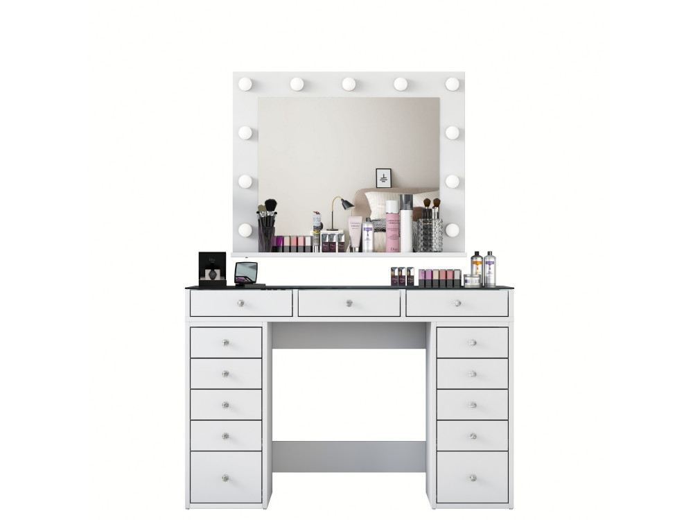 Toucador "Baria" com espelho de madeira - 120 x 44 x 80 cm - Branco
