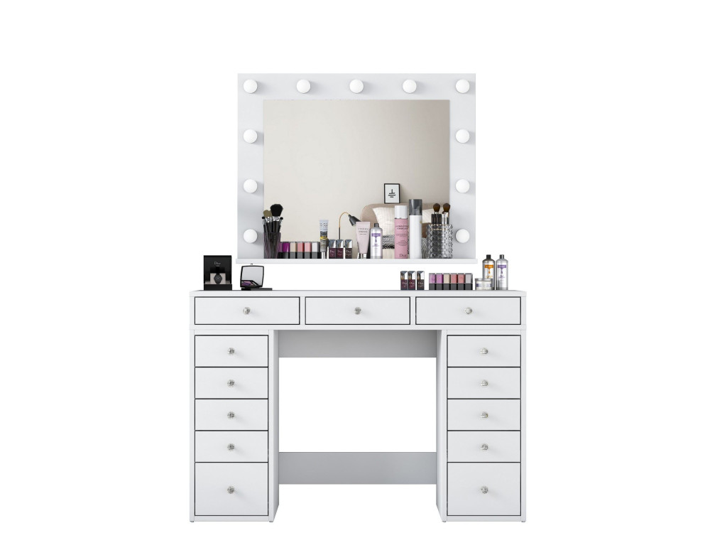 Toucador "Sirma" com espelho de madeira - 120 x 44 x 82 cm - Branco