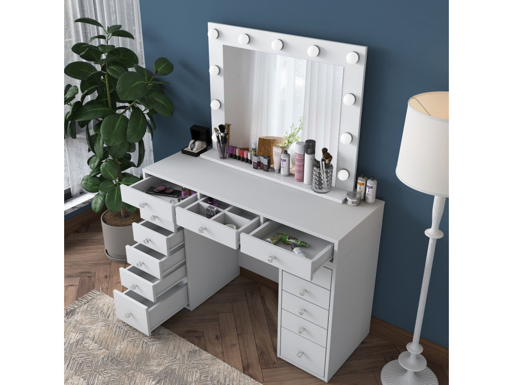 Toucador "Sirma" com espelho de madeira - 120 x 44 x 82 cm - Branco