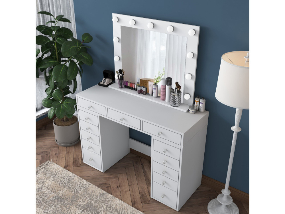 Toucador "Sirma" com espelho de madeira - 120 x 44 x 82 cm - Branco