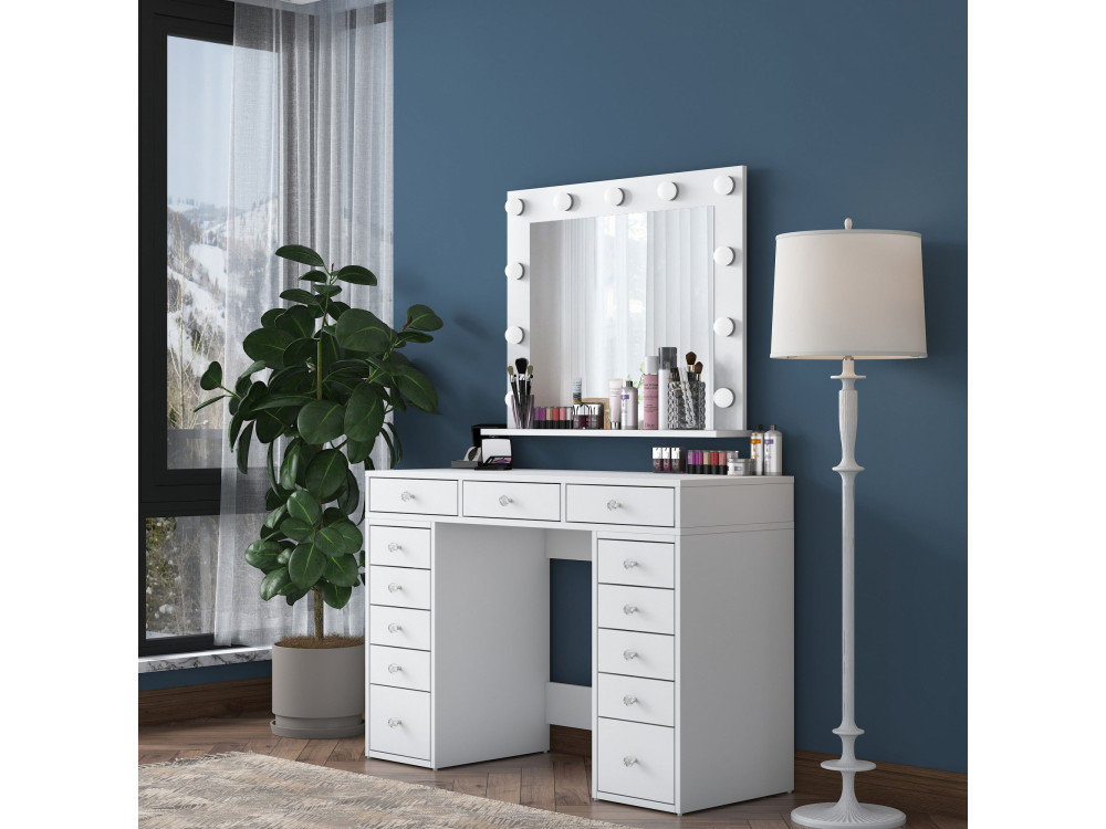 Toucador "Sirma" com espelho de madeira - 120 x 44 x 82 cm - Branco