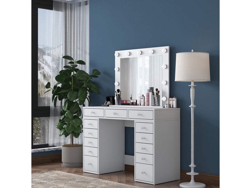 Toucador "Sirma" com espelho de madeira - 120 x 44 x 82 cm - Branco