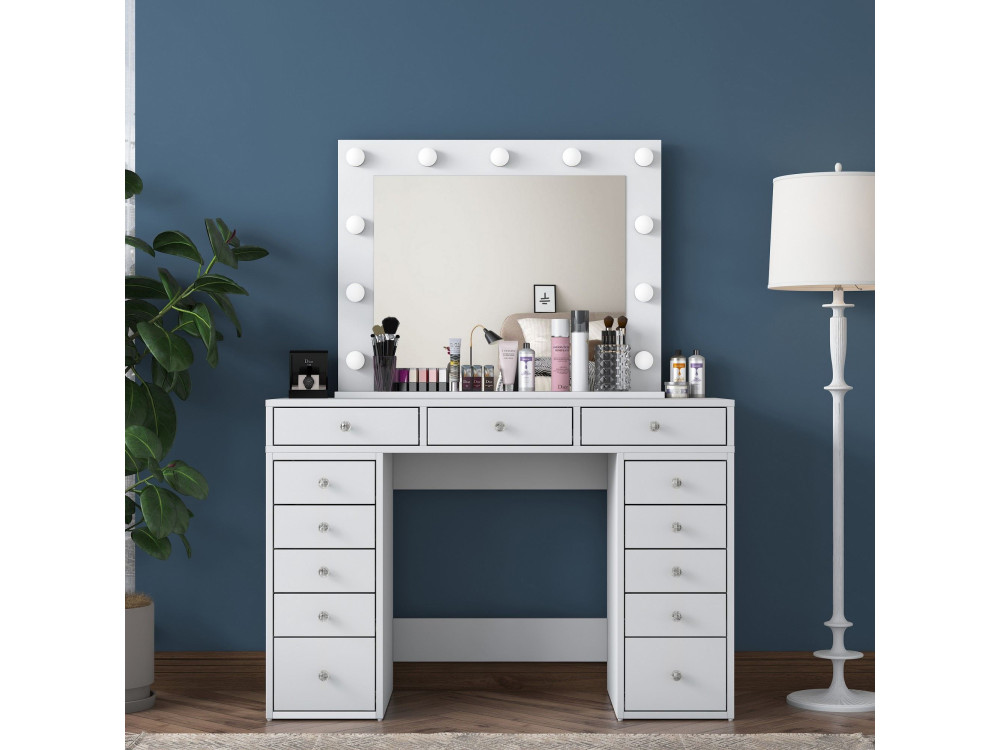 Toucador "Sirma" com espelho de madeira - 120 x 44 x 82 cm - Branco