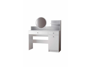 Toucador "Harmony Round" com espelho redondo de madeira - 124 x 40 x 135 cm - Branco