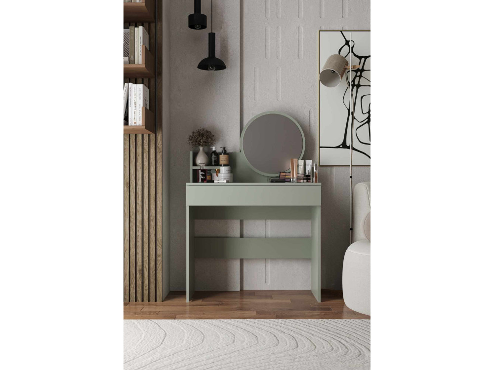 Toucador "Harmony Mini Round" com espelho de madeira - 90 x 40 x 133 cm - Verde