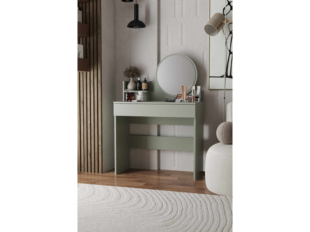 Toucador "Harmony Mini Round" com espelho de madeira - 90 x 40 x 133 cm - Verde