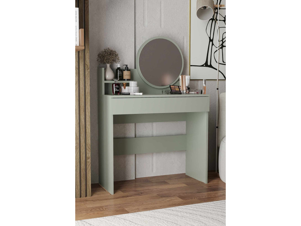 Toucador "Harmony Mini Round" com espelho de madeira - 90 x 40 x 133 cm - Verde