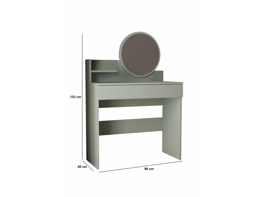 Toucador "Harmony Mini Round" com espelho de madeira - 90 x 40 x 133 cm - Verde