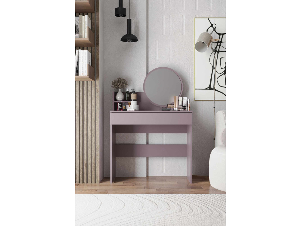 Toucador "Harmony Mini Round" com espelho de madeira - 90 x 40 x 133 cm - Violeta