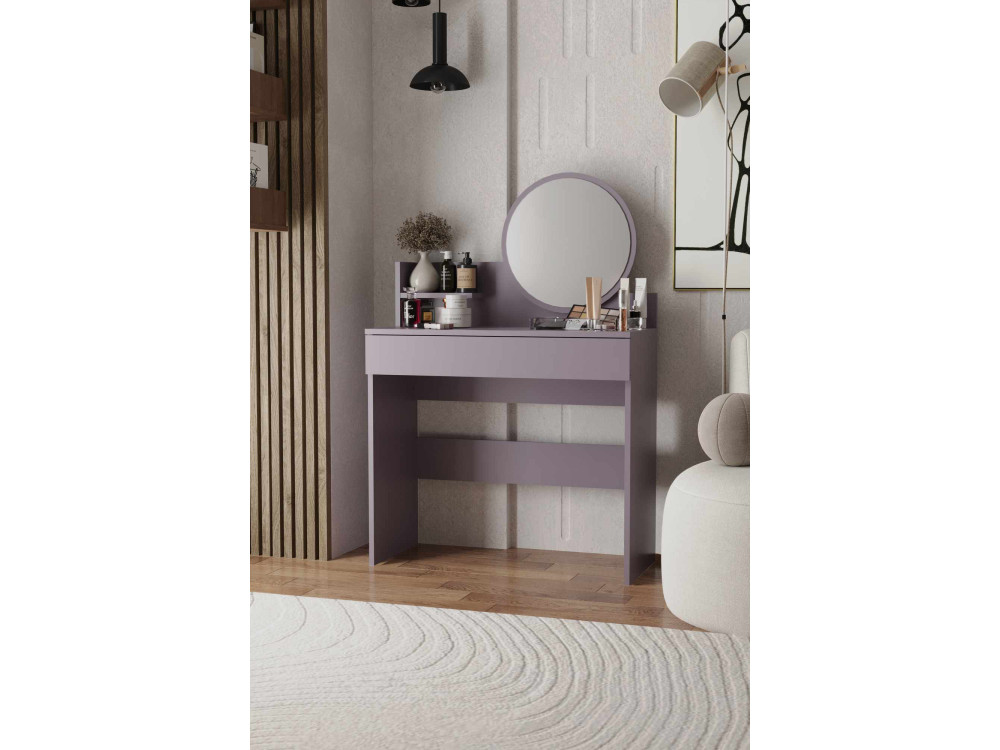 Toucador "Harmony Mini Round" com espelho de madeira - 90 x 40 x 133 cm - Violeta