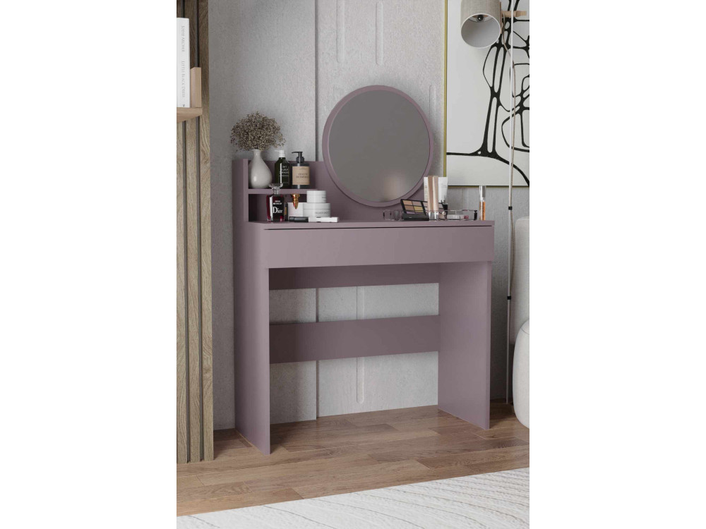 Toucador "Harmony Mini Round" com espelho de madeira - 90 x 40 x 133 cm - Violeta