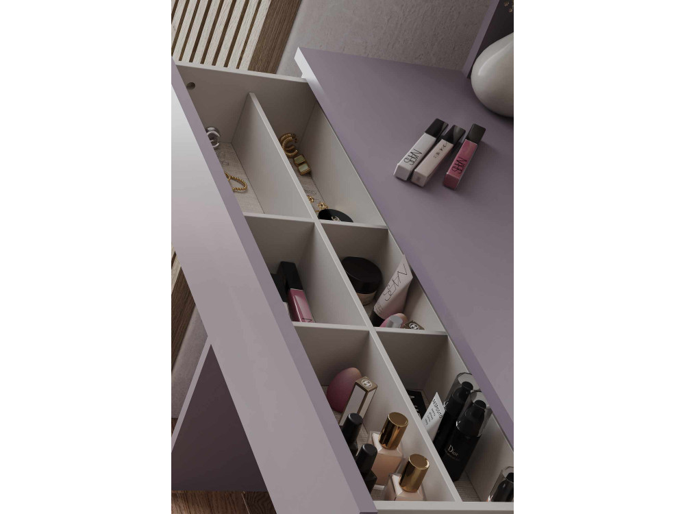 Toucador "Harmony Mini Round" com espelho de madeira - 90 x 40 x 133 cm - Violeta