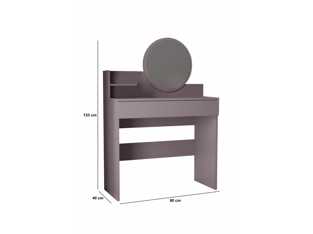 Toucador "Harmony Mini Round" com espelho de madeira - 90 x 40 x 133 cm - Violeta