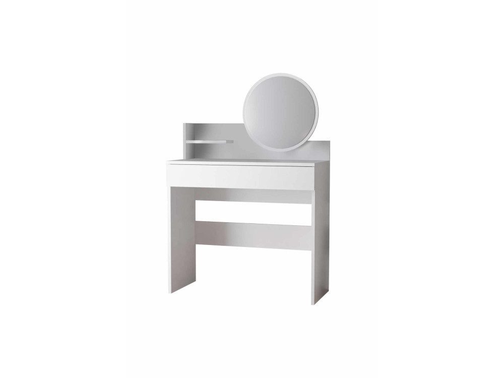 Toucador "Harmony Mini Round" com espelho de madeira - 90 x 40 x 133 cm - Branco