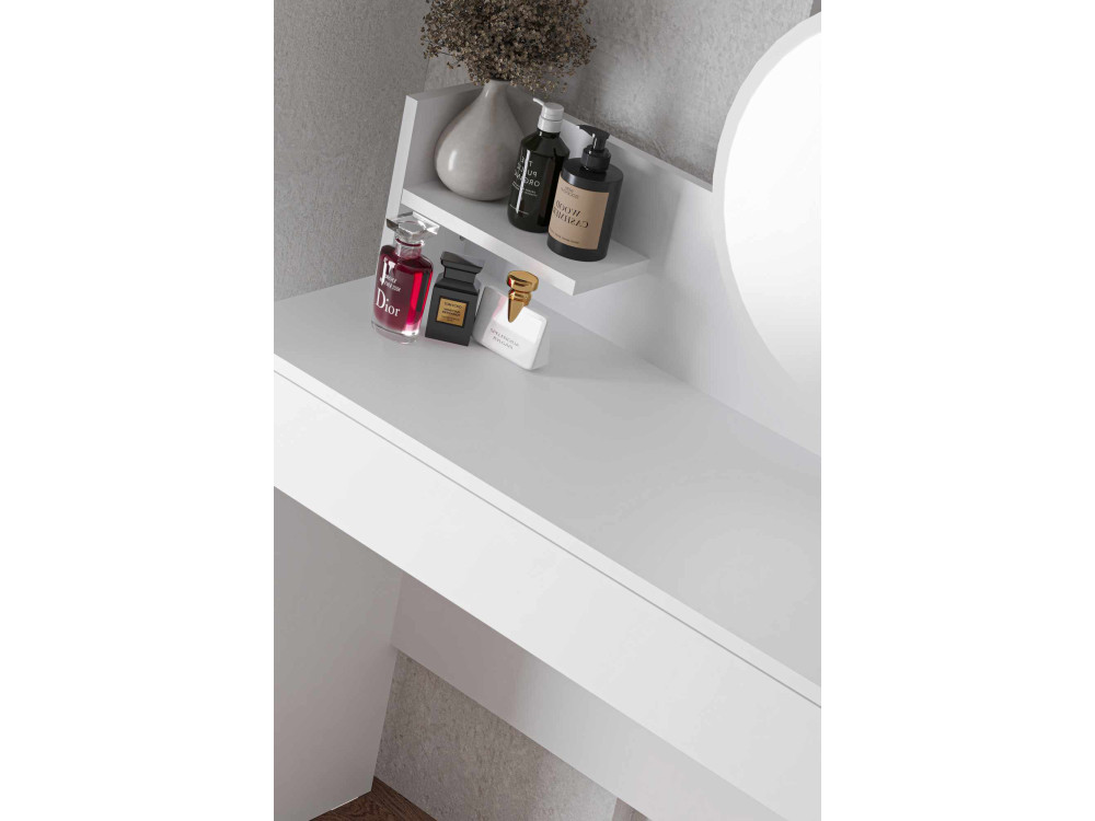 Toucador "Harmony Mini Round" com espelho de madeira - 90 x 40 x 133 cm - Branco
