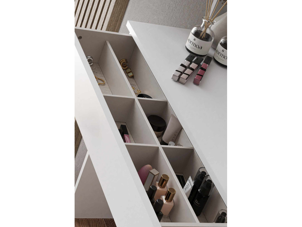 Toucador "Harmony Mini Round" com espelho de madeira - 90 x 40 x 133 cm - Branco