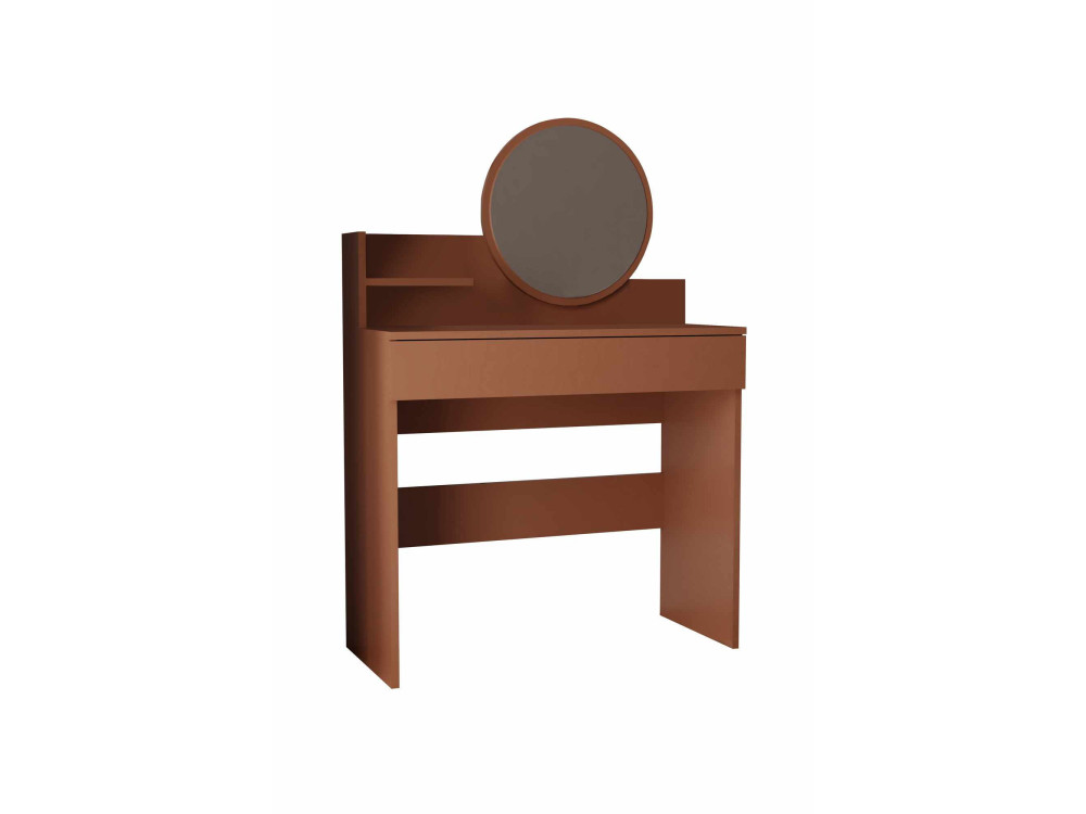 Penteadeira "Harmony Mini Round" com espelho de madeira - 90 x 40 x 133 cm - Terracota