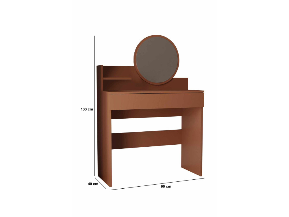 Penteadeira "Harmony Mini Round" com espelho de madeira - 90 x 40 x 133 cm - Terracota