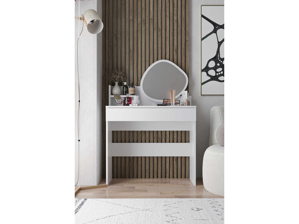Toucador "Harmony Mini Amorphous" com espelho de madeira - 90 x 40 x 133 cm - Branco