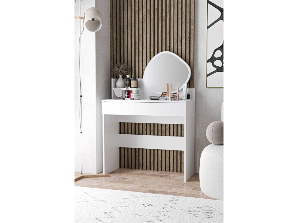 Toucador "Harmony Mini Amorphous" com espelho de madeira - 90 x 40 x 133 cm - Branco