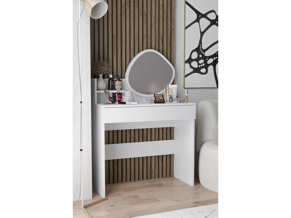 Toucador "Harmony Mini Amorphous" com espelho de madeira - 90 x 40 x 133 cm - Branco