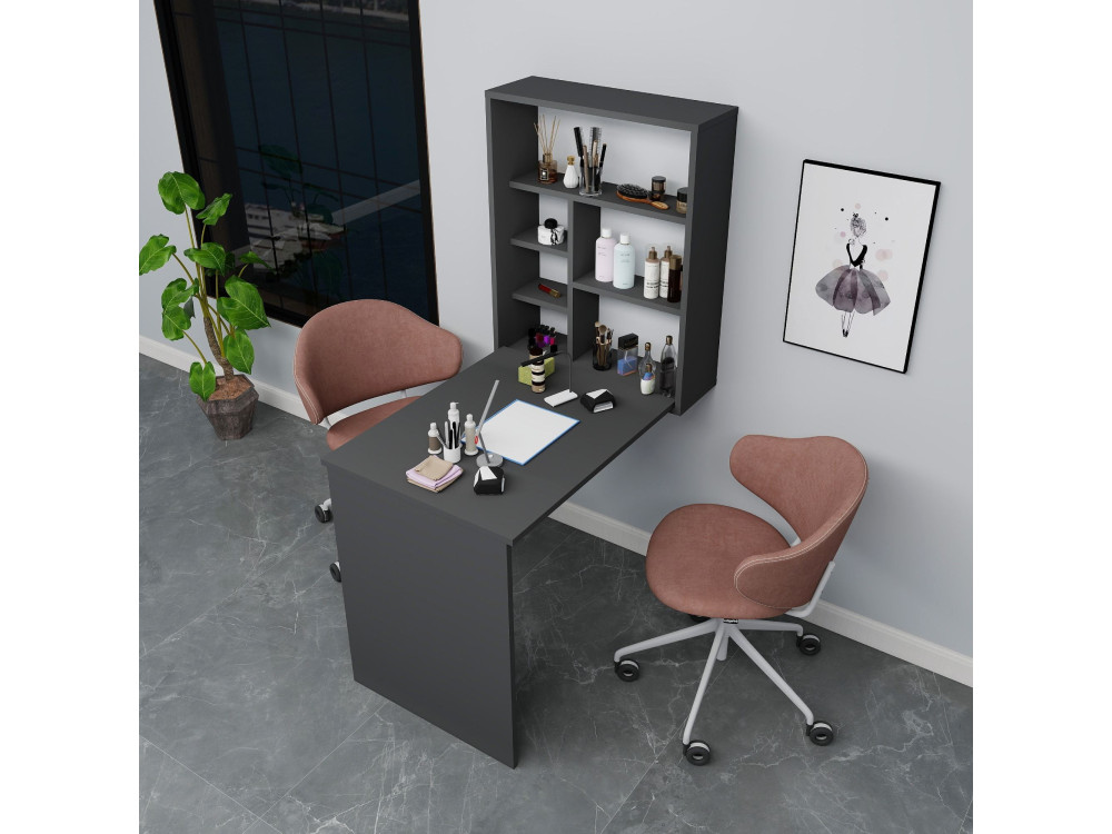 Mesa de maquilhagem em madeira "Sedir" - 90 x 59 x 74 cm - Cinzento antracite