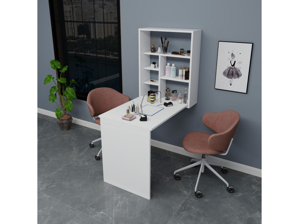 Mesa de maquilhagem em madeira "Sedir" - 90 x 59 x 74 cm - Branco