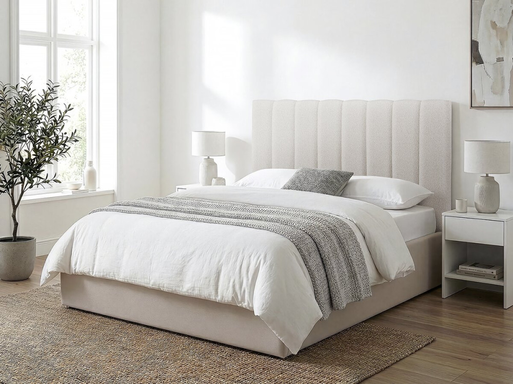 Cabeceira de cama em tecido texturado "Val Thorens" - Bege - 140 cm