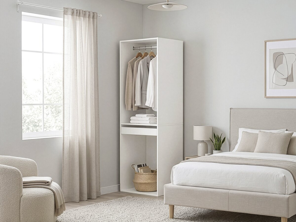Roupeiro "Opera" com espaço para pendurar e suporte para calças - 60 x 45 x 180 cm - Branco