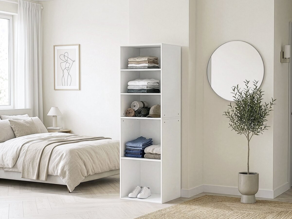 Roupeiro "Opéra" com 5 prateleiras - 60 x 45 x 180 cm - Branco