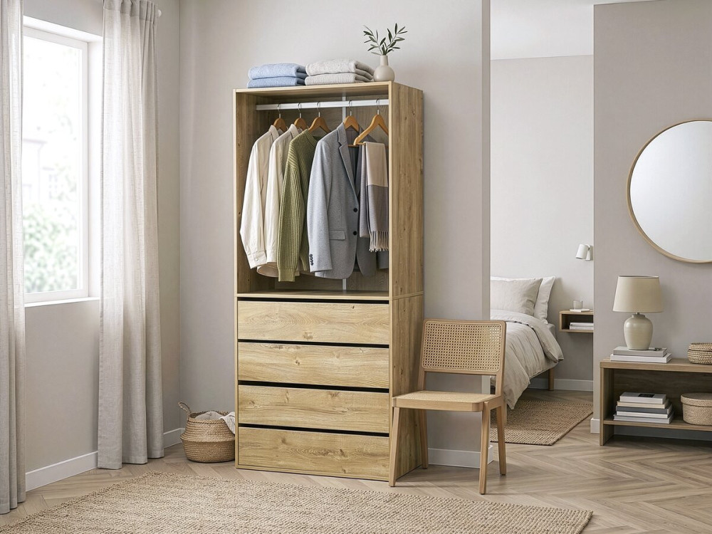 Roupeiro "Opéra" com 4 gavetas e 1 espaço para pendurar - 80 x 45 x 180 cm - Bege